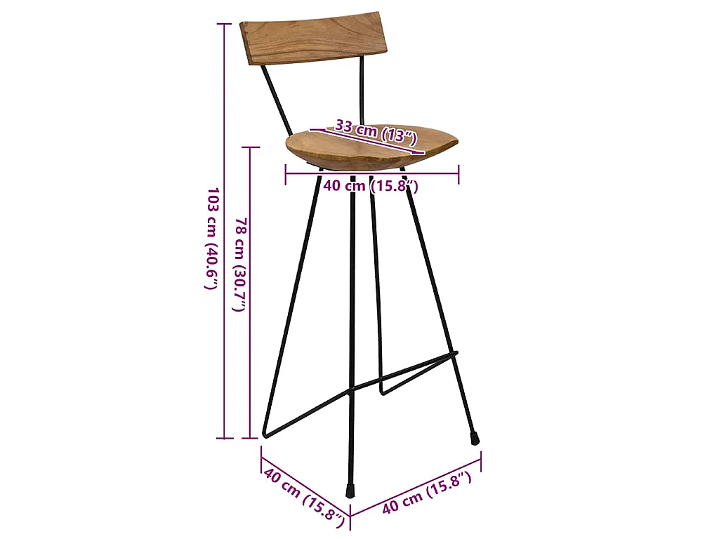 Barhocker 2 Stk. Massivholz Teak