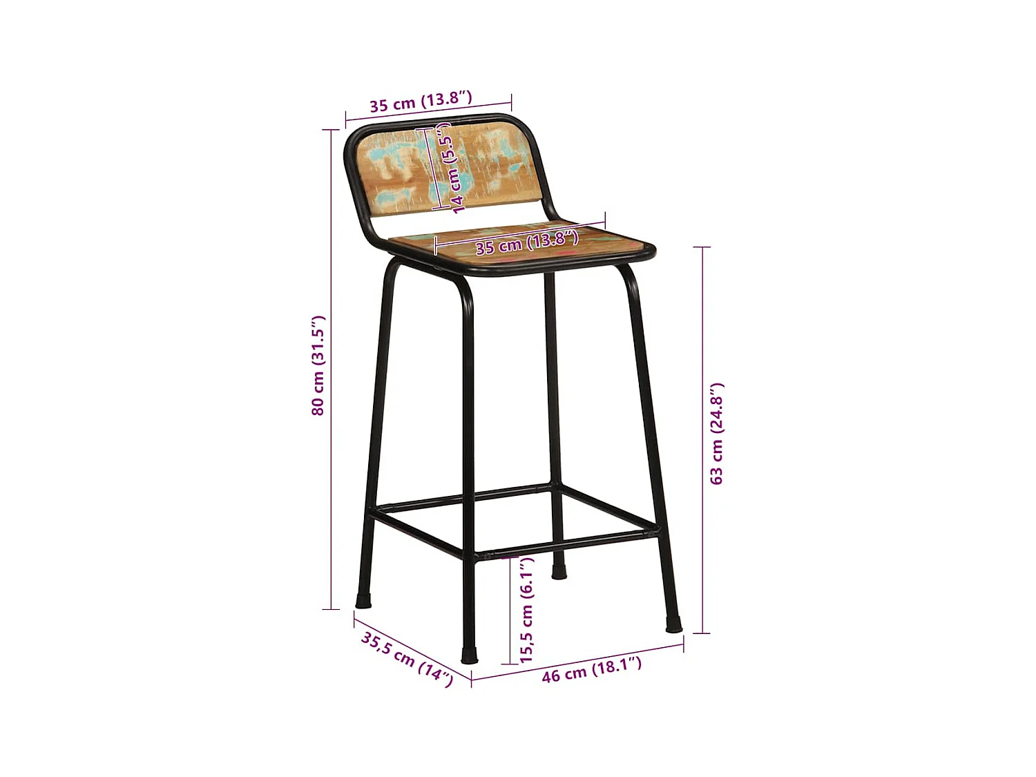 Barhocker 4 Stk. 46x35,5x80 cm Altholz Massivholz