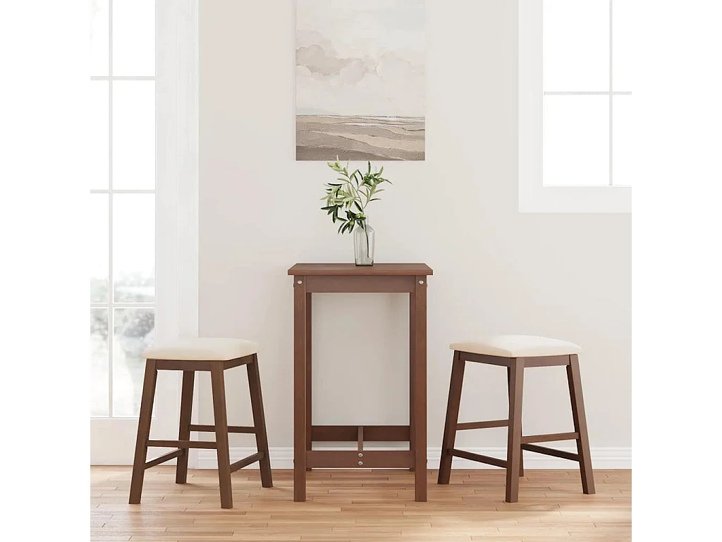 Barstühle mit Kissen 2 Stk. Braun Massivholz Gummibaum