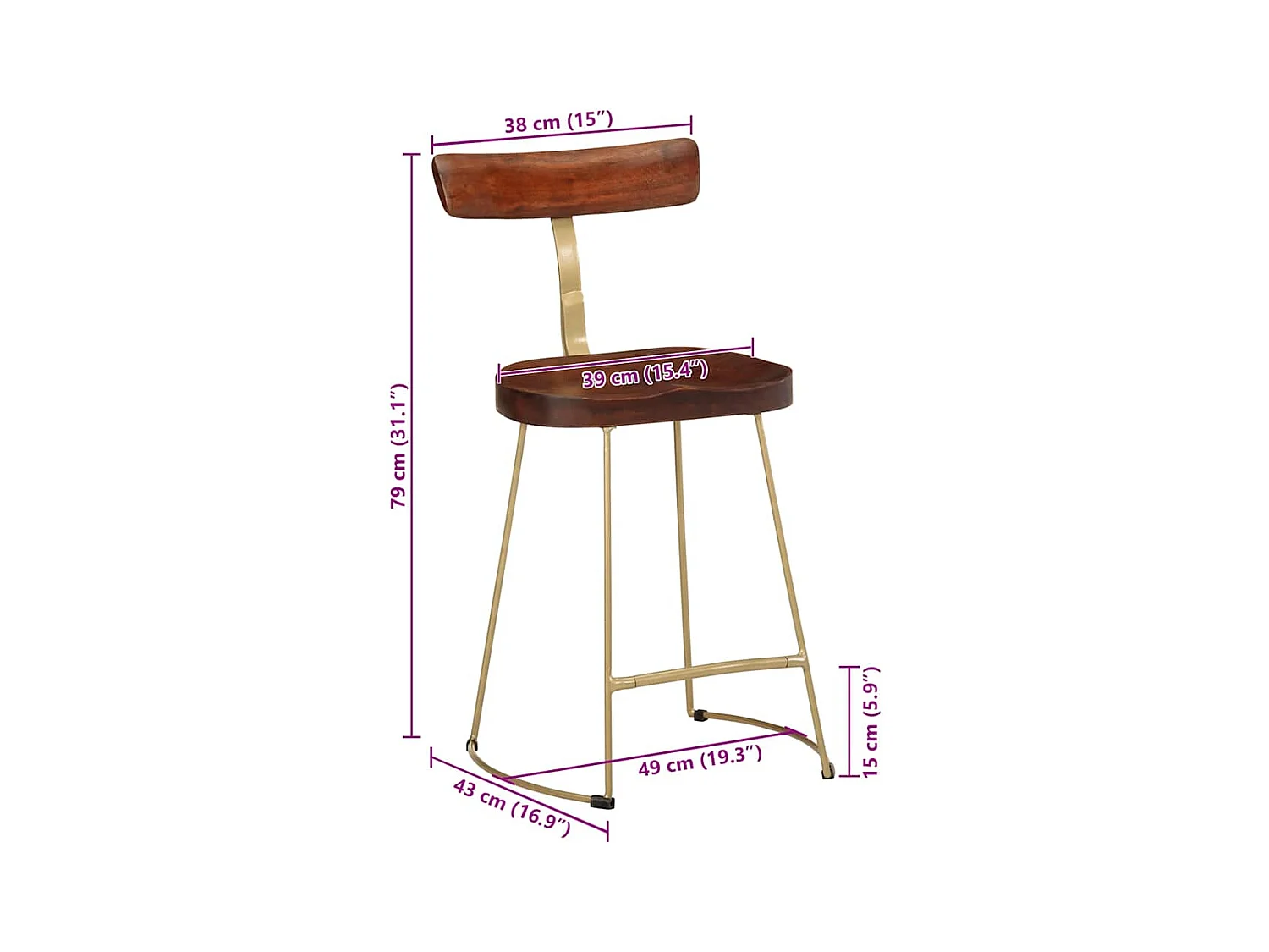 Barhocker 2 Stk. 49x43x79 cm Mango Massivholz