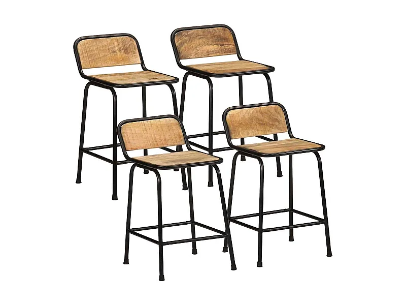 Bancos de bar 4 pcs Madeira Maciça de Mangueira Rústica