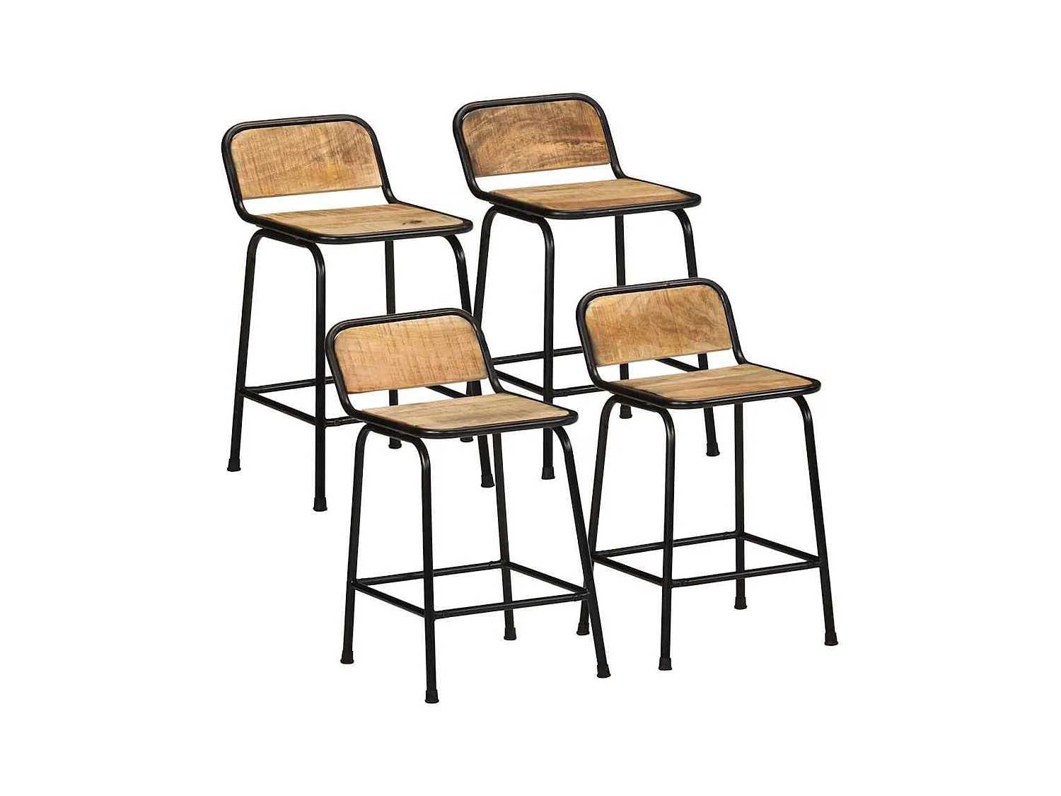 Tabourets de bar lot de 4 bois massif manguier brut