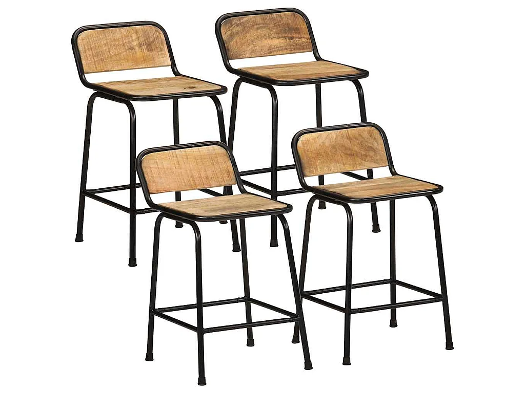 Tabourets de bar lot de 4 bois massif manguier brut