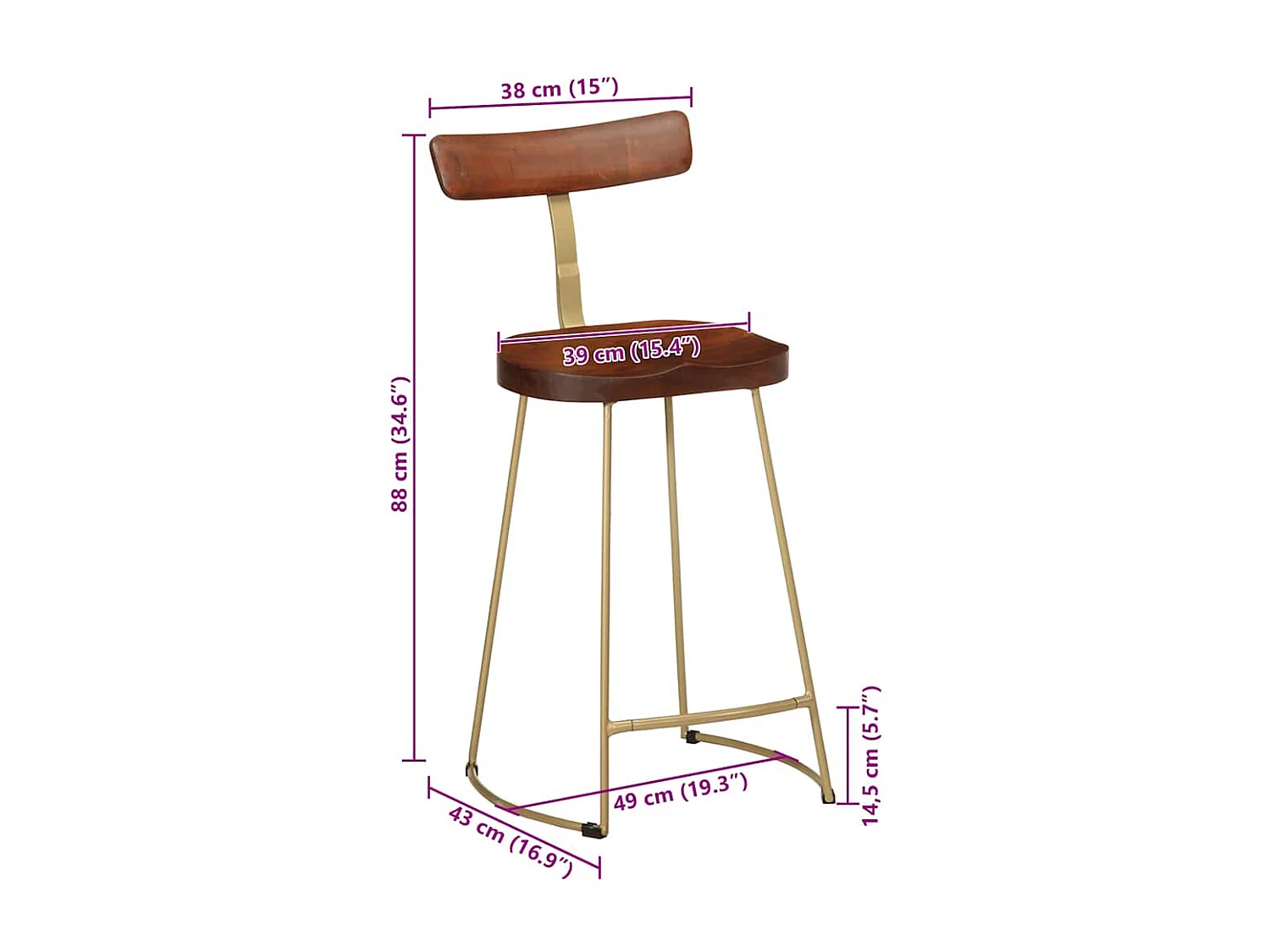 Tabourets de bar lot de 2 49x43x88 cm bois de manguier massif