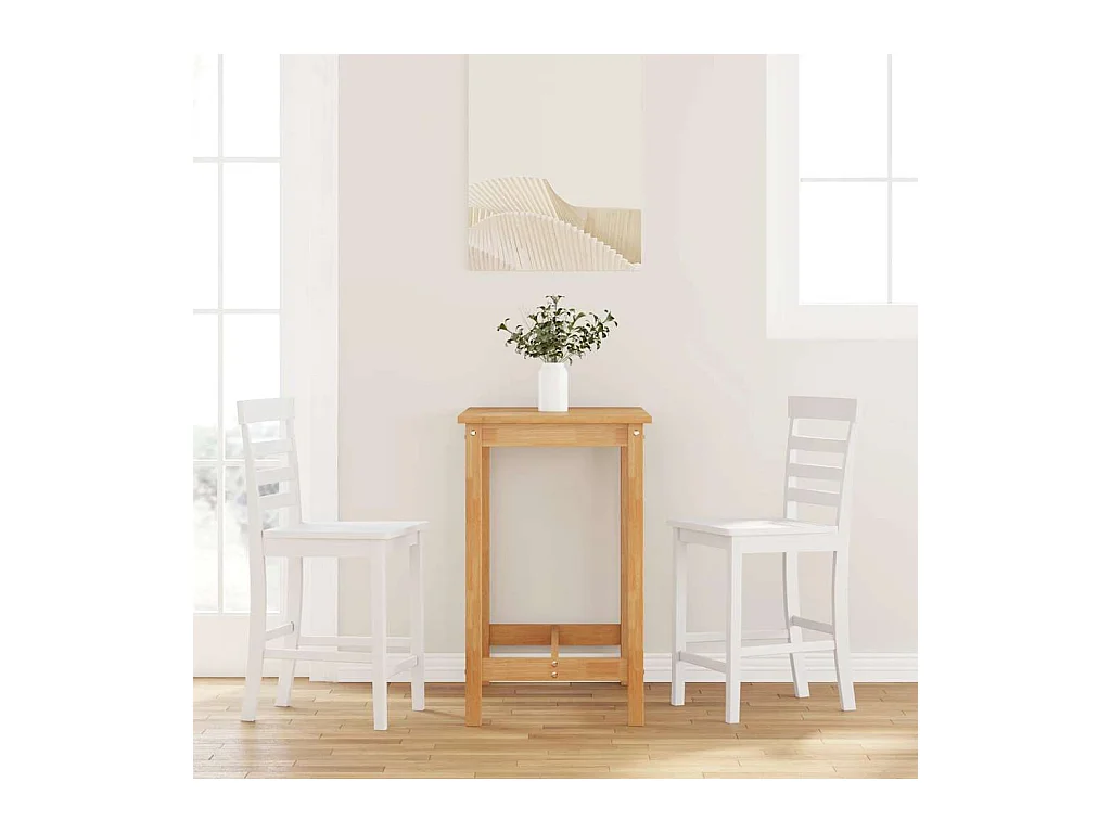 Tabourets de bar 2 pcs blanc bois massif d'hévéa