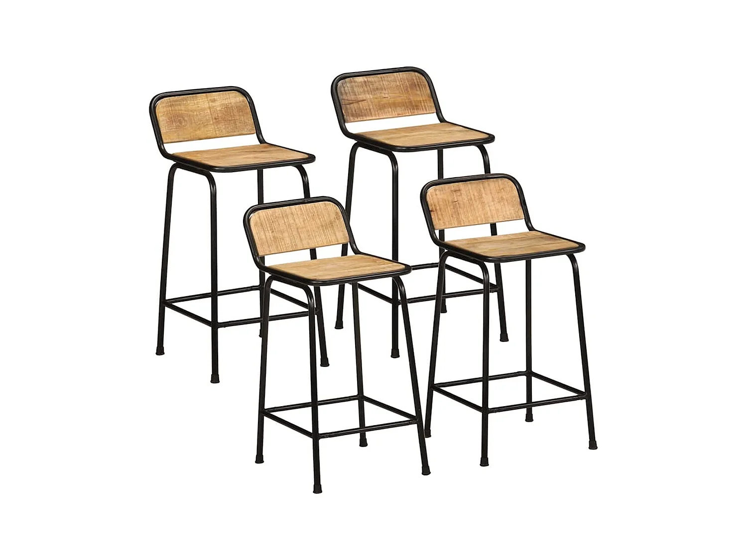 Tabourets de bar lot de 4 bois massif manguier brut