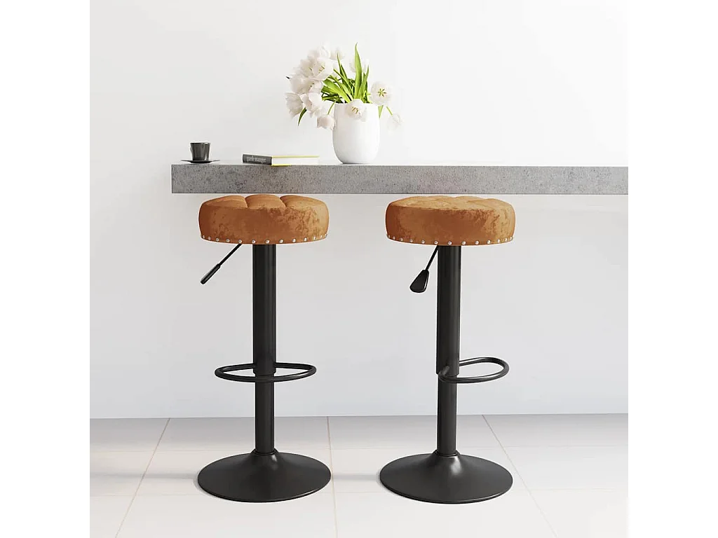 Tabourets de bar lot de 2 marron velours