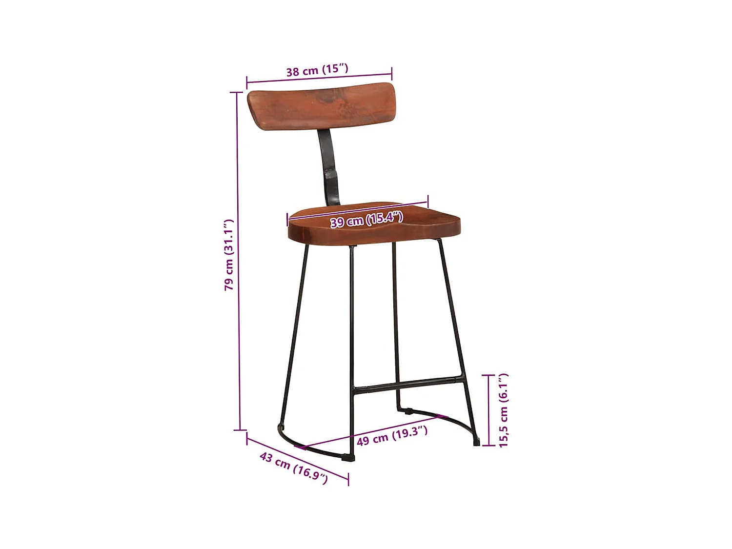 Barhocker 2 Stk. 49x43x79 cm Mango Massivholz