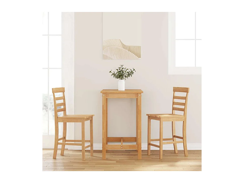 Tabourets de bar 2 pcs naturel bois massif d'hévéa