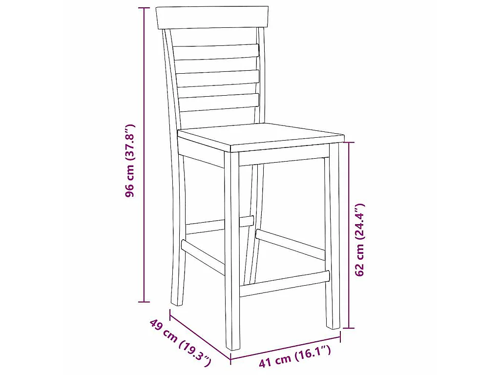 Barkrukken 2 st massief houtrubber naturel