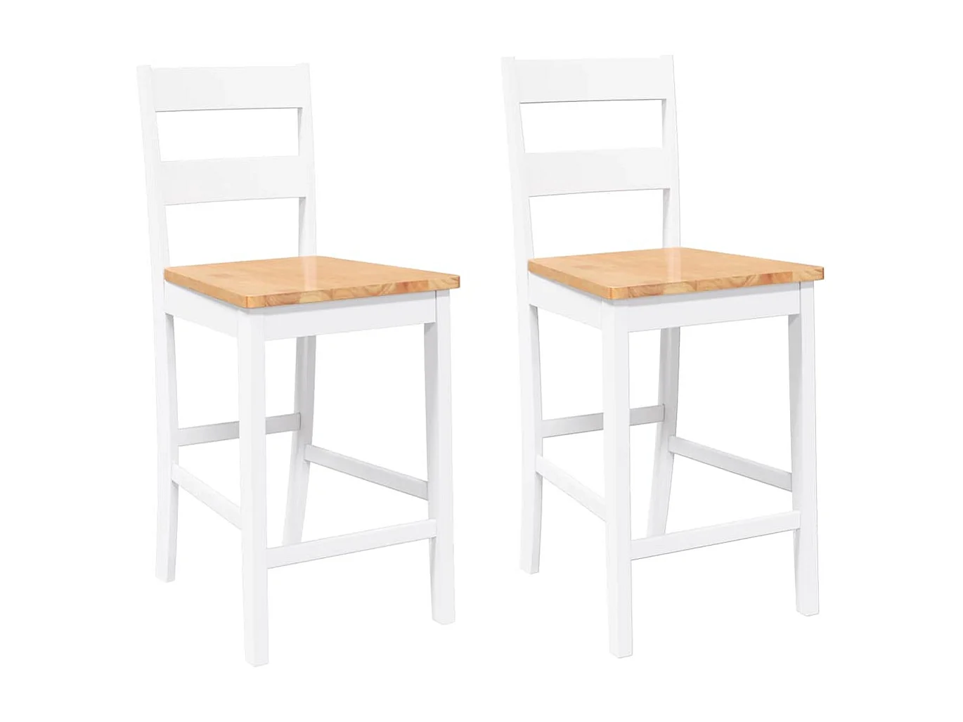 Tabourets de bar 2 pcs blanc bois massif d'hévéa