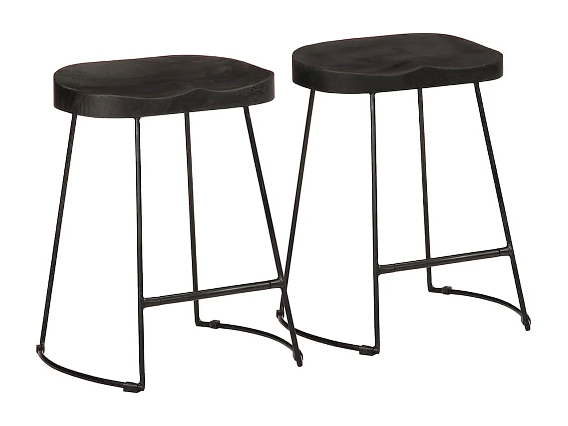 Barhocker 2 Stk. Schwarz 46x38x52 cm Mango Massivholz
