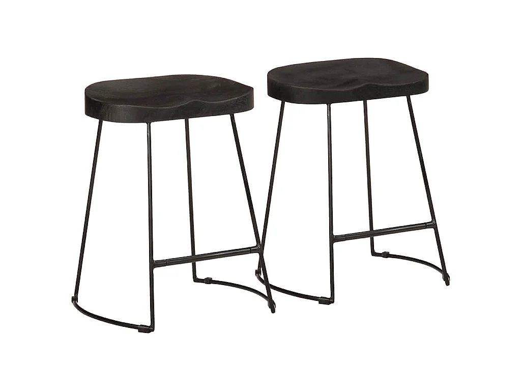 Tabourets de bar lot de 2 noir 46x38x52 cm bois manguier massif