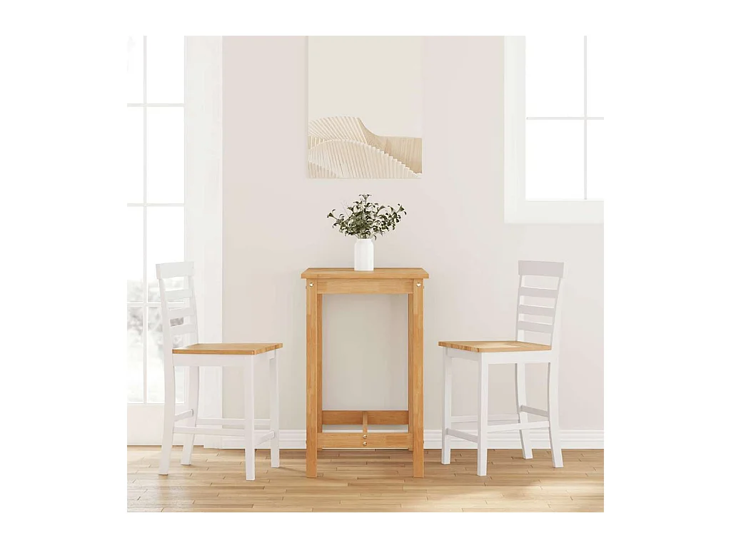 Tabourets de bar 2 pcs blanc bois massif d'hévéa