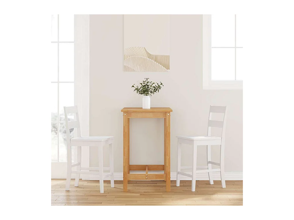 Tabourets de bar 2 pcs blanc bois massif d'hévéa