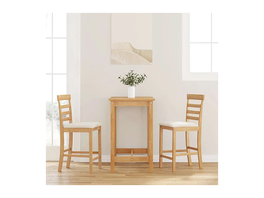 Tabourets de bar avec coussins 2pcs naturel bois massif d'hévéa