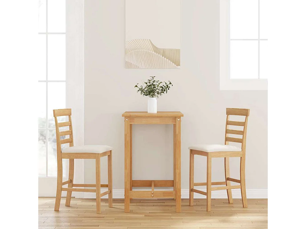 Barhocker mit Kissen 2 Stk. Natur Massivholz Gummibaum