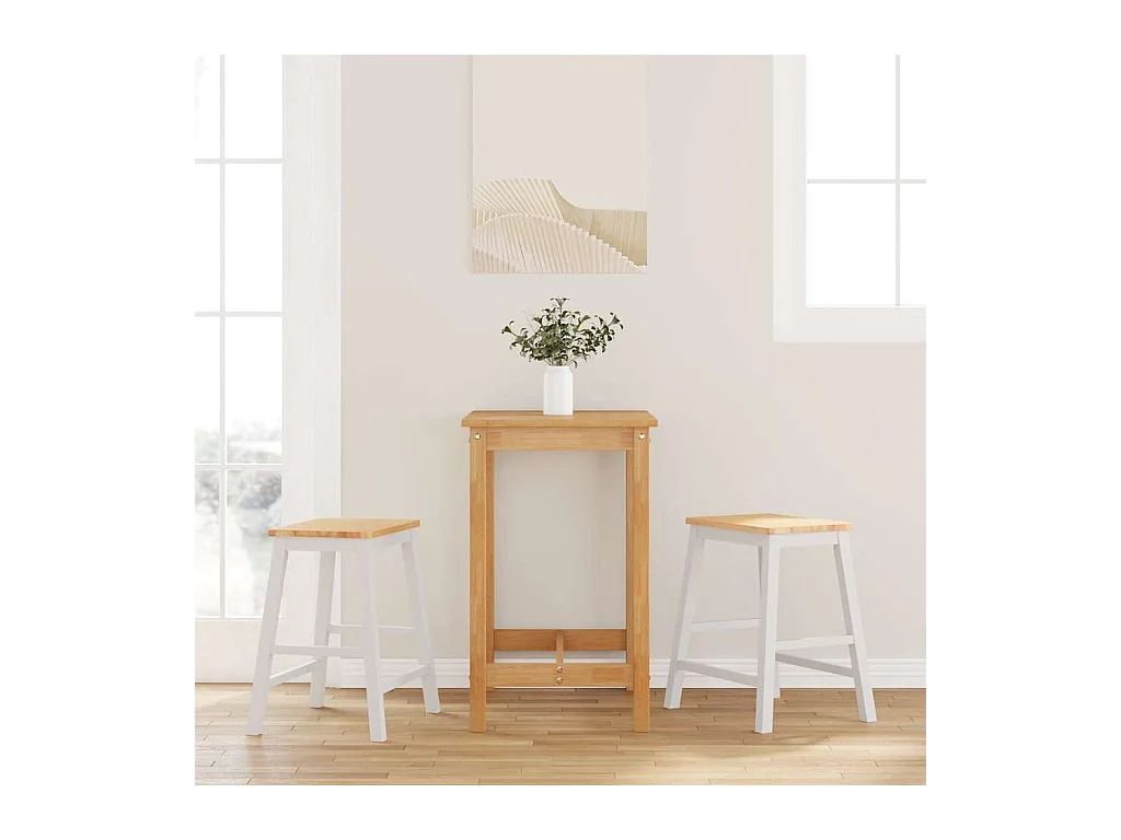 Chaises de bar 2 pcs blanc bois massif d'hévéa