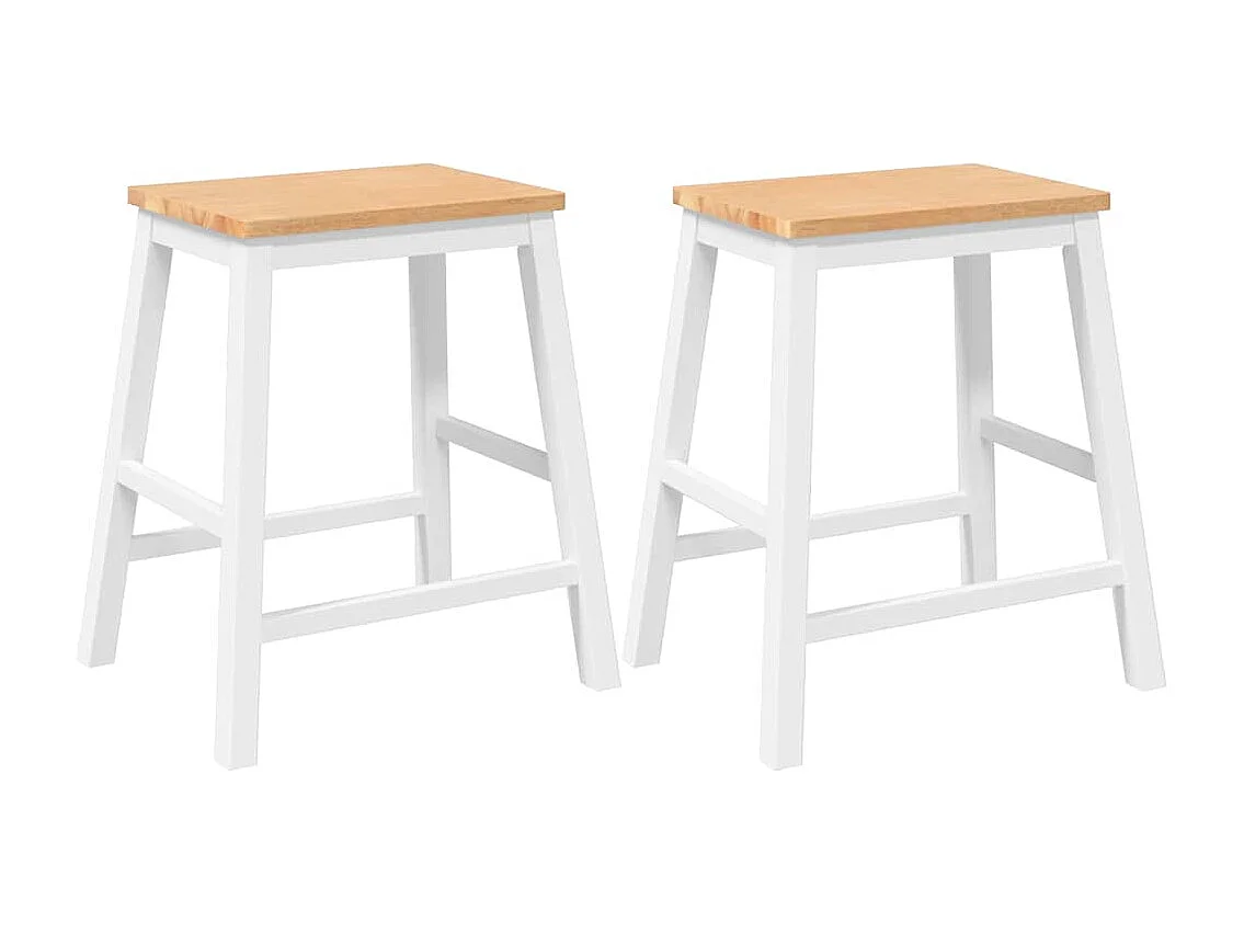 Barstühle 2 Stk. Weiß Massivholz Gummibaum