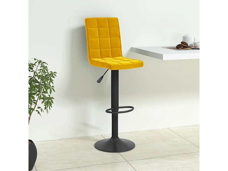 Taburete de cocina de terciopelo amarillo mostaza