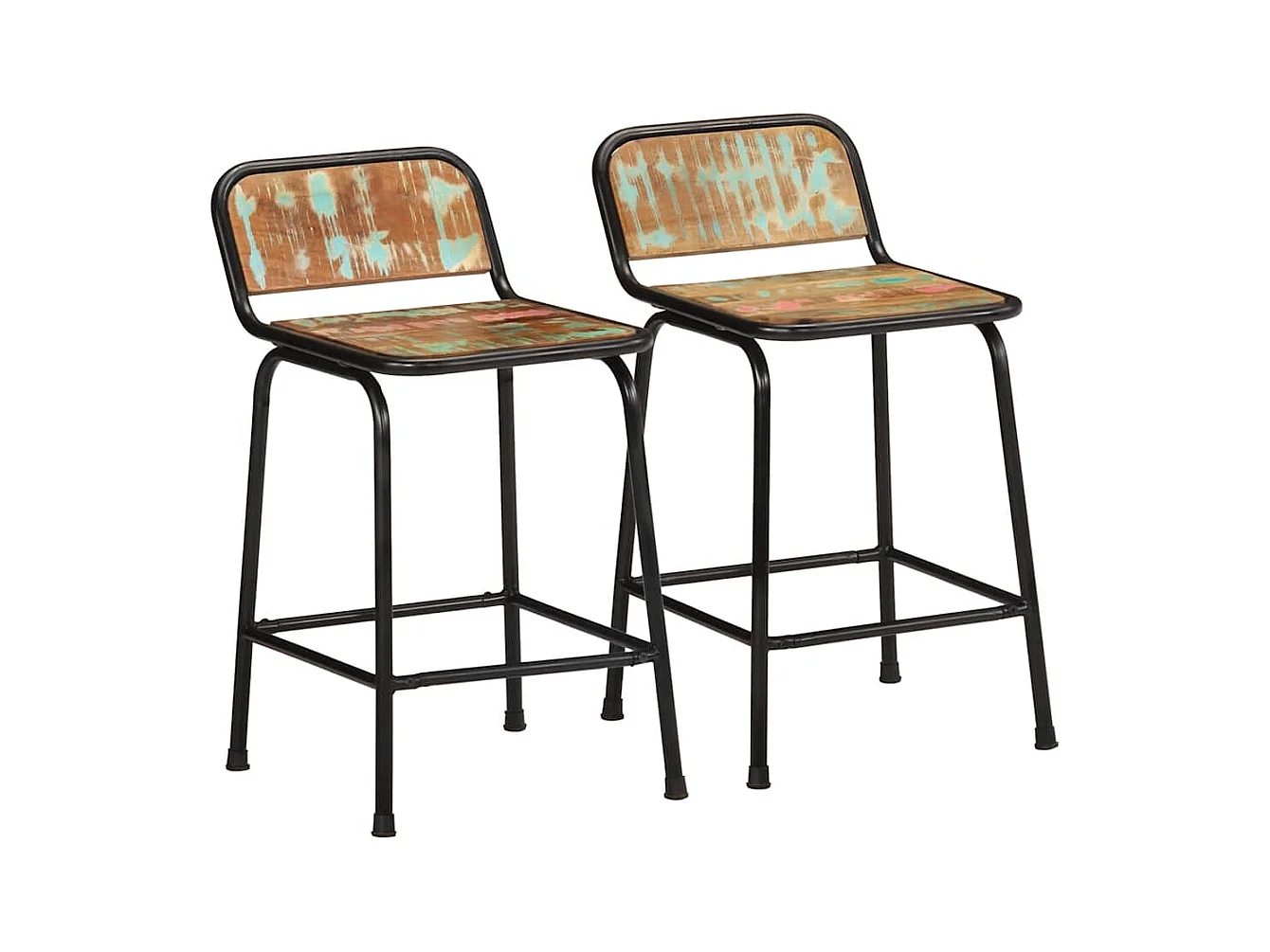 Tabourets de bar lot de 2 46x35,5x70cm bois massif récupération