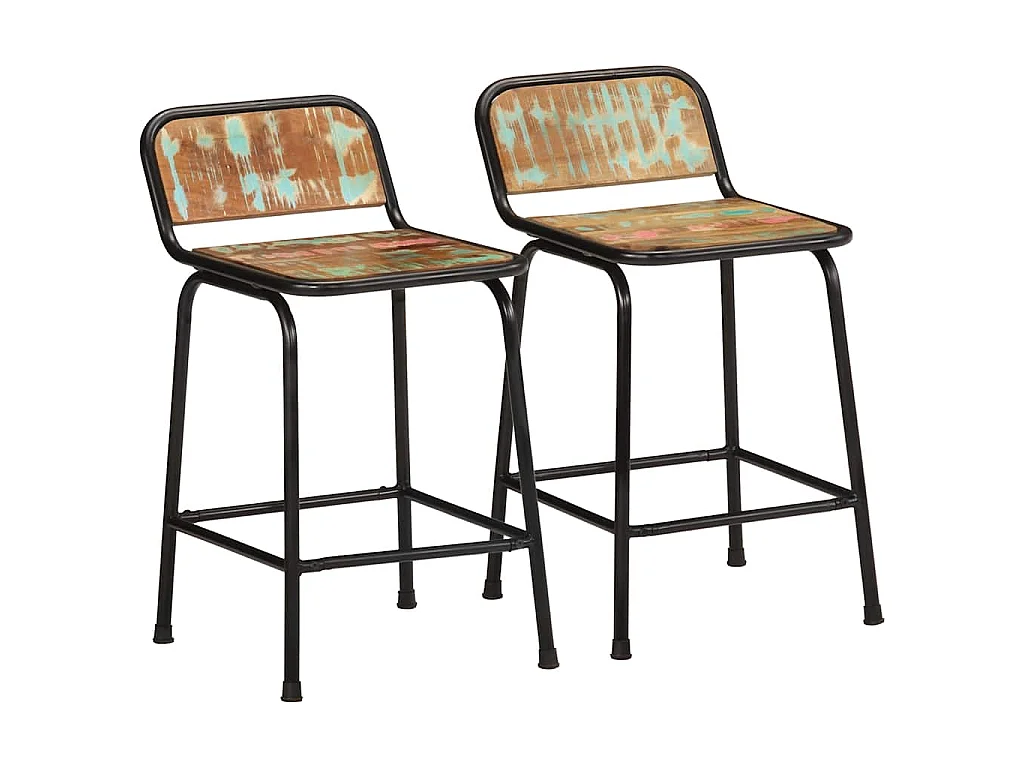 Barkrukken 2 st 46x35,5x70 cm massief gerecycled hout