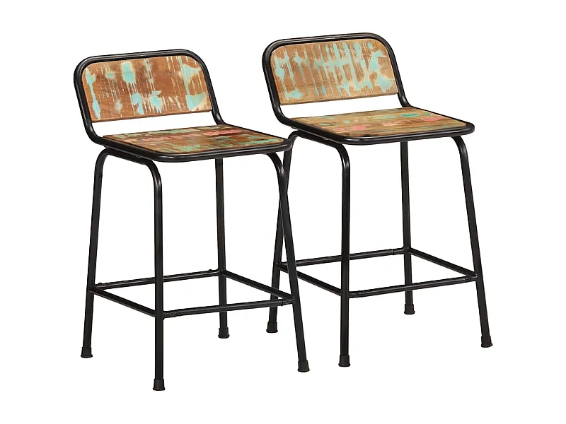 Tabourets de bar lot de 2 46x35,5x70cm bois massif récupération
