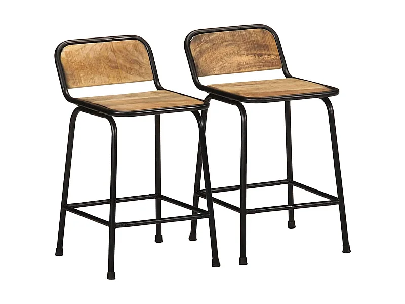Barhocker 2 Stk. 46x35,5x70 cm Raues Mango Massivholz