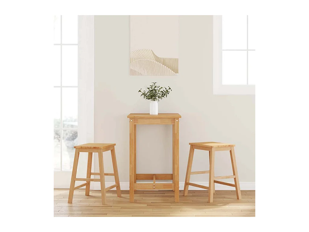 Chaises de bar lot de 2 bois massif d'hévéa