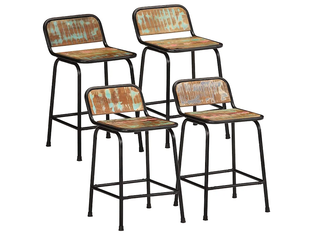 Taburetes de barra 4 uds 46x35,5x70 madera maciza reciclada