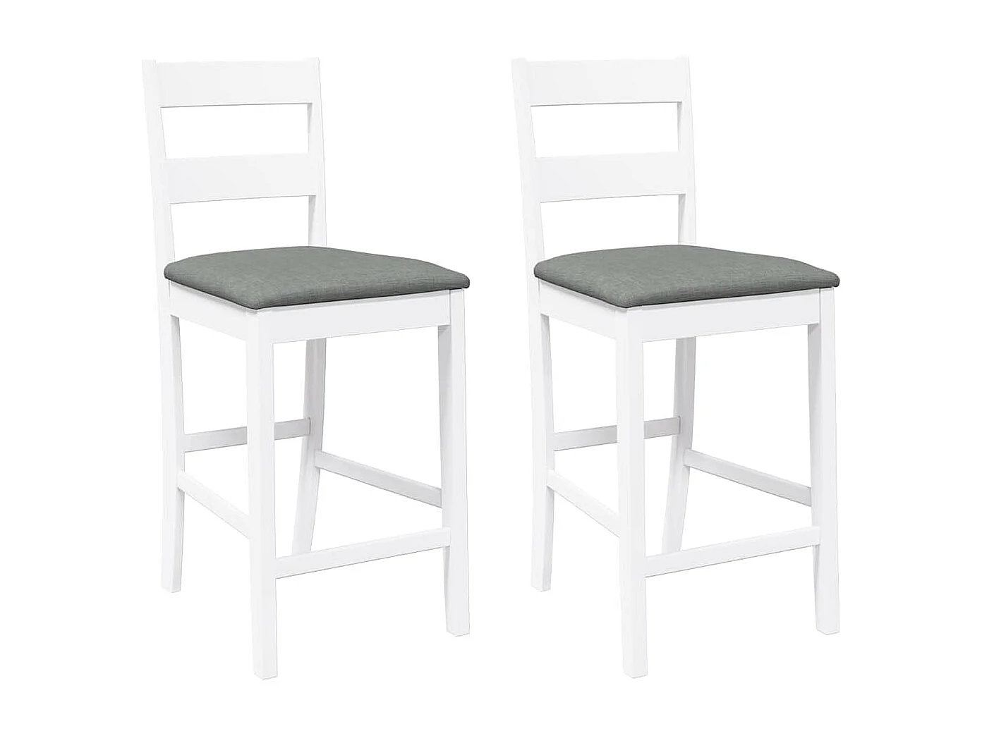 Tabourets de bar avec coussins 2 pcs blanc bois massif d'hévéa