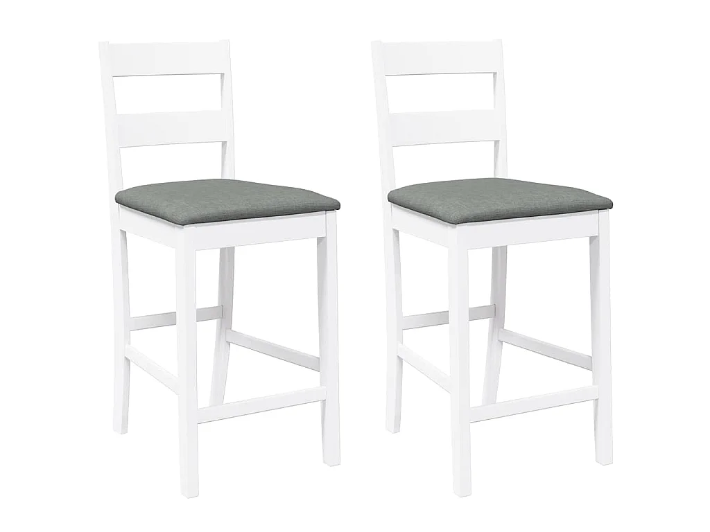 Sgabelli da Bar con Cuscini 2 pz Bianco Legno Massello di Hevea