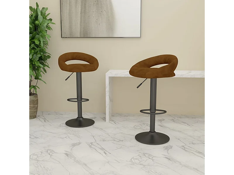 Tabourets de bar lot de 2 marron velours