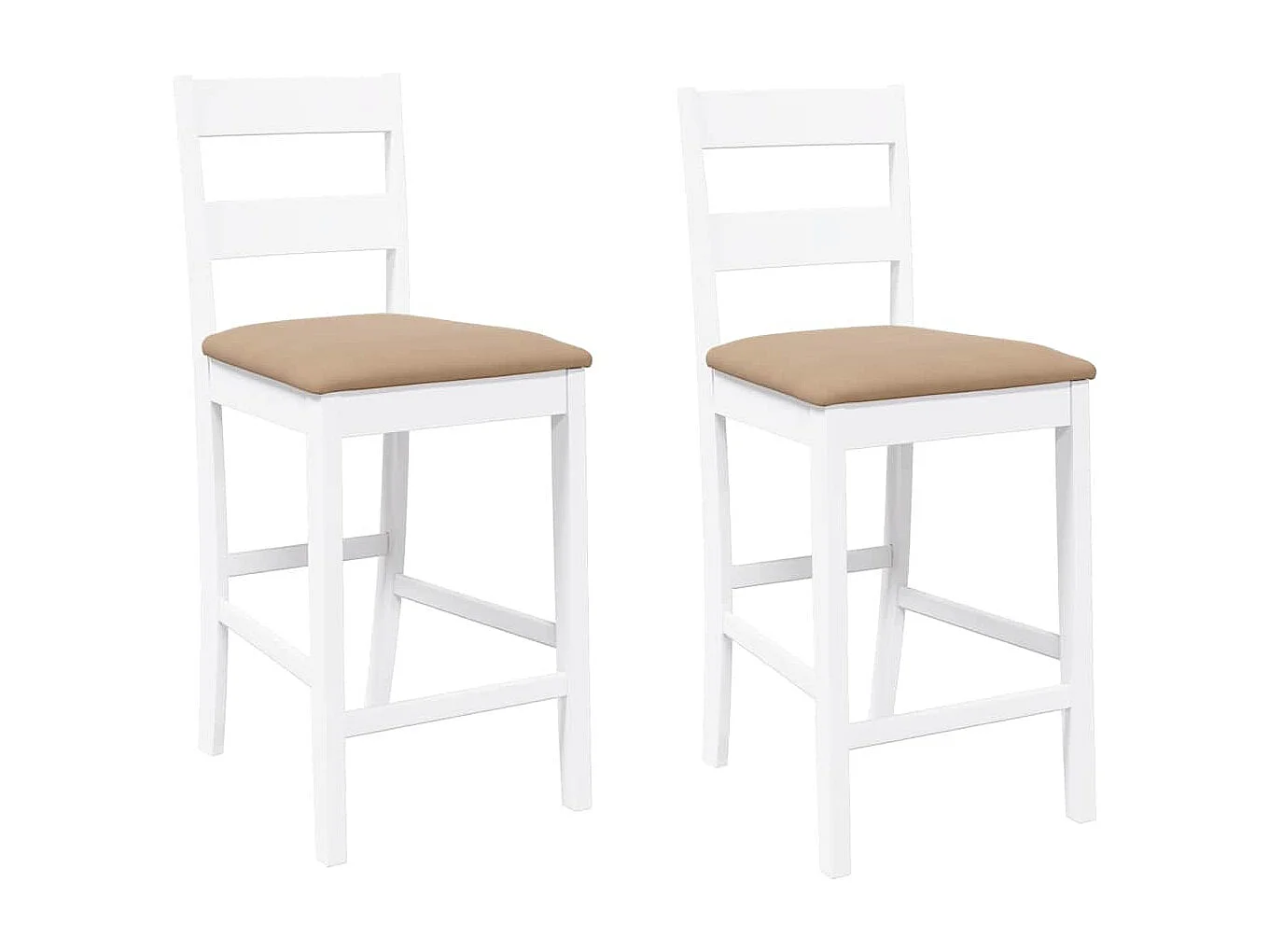 Tabourets de bar avec coussins 2 pcs blanc bois massif d'hévéa