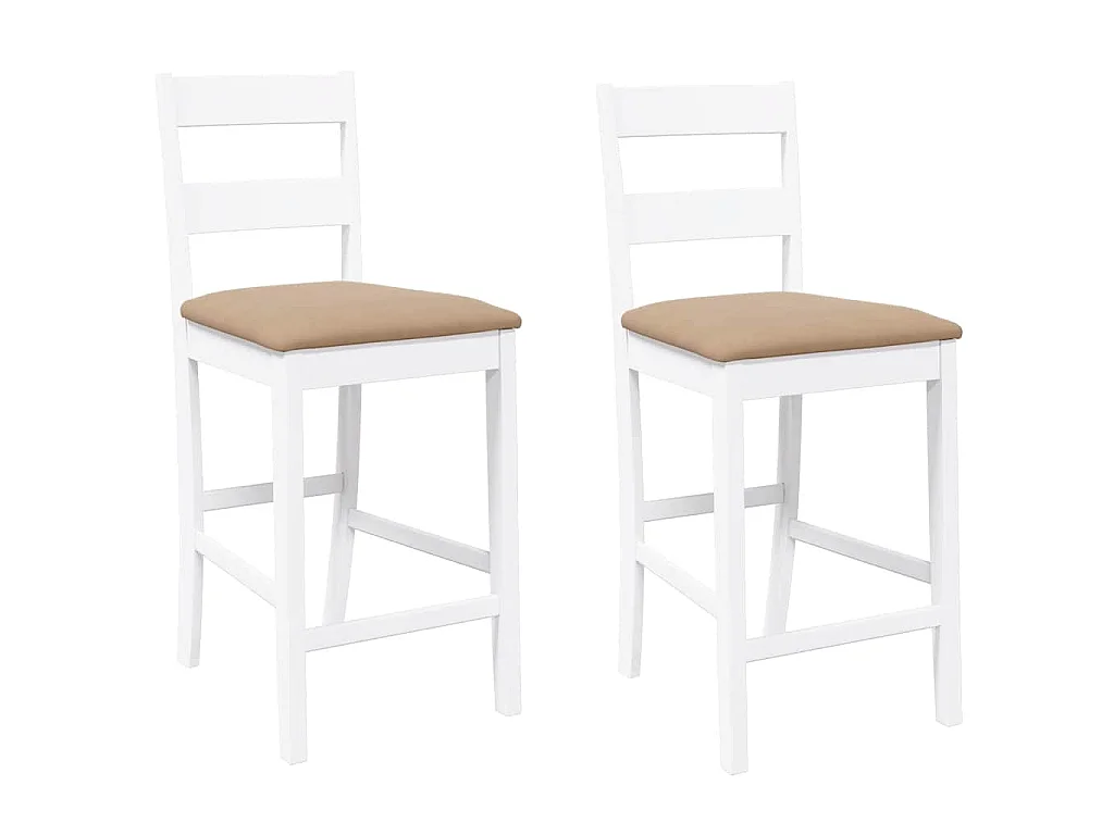 Taburetes de bar con cojines 2 uds madera maciza blanca caucho