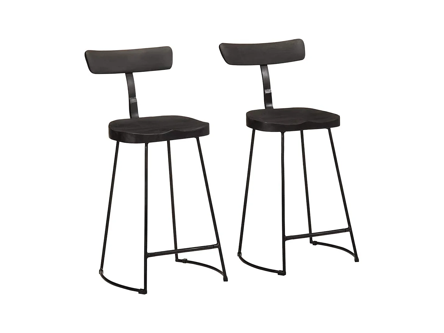 Tabourets de bar lot de 2 noir 49x43x88 cm bois manguier massif