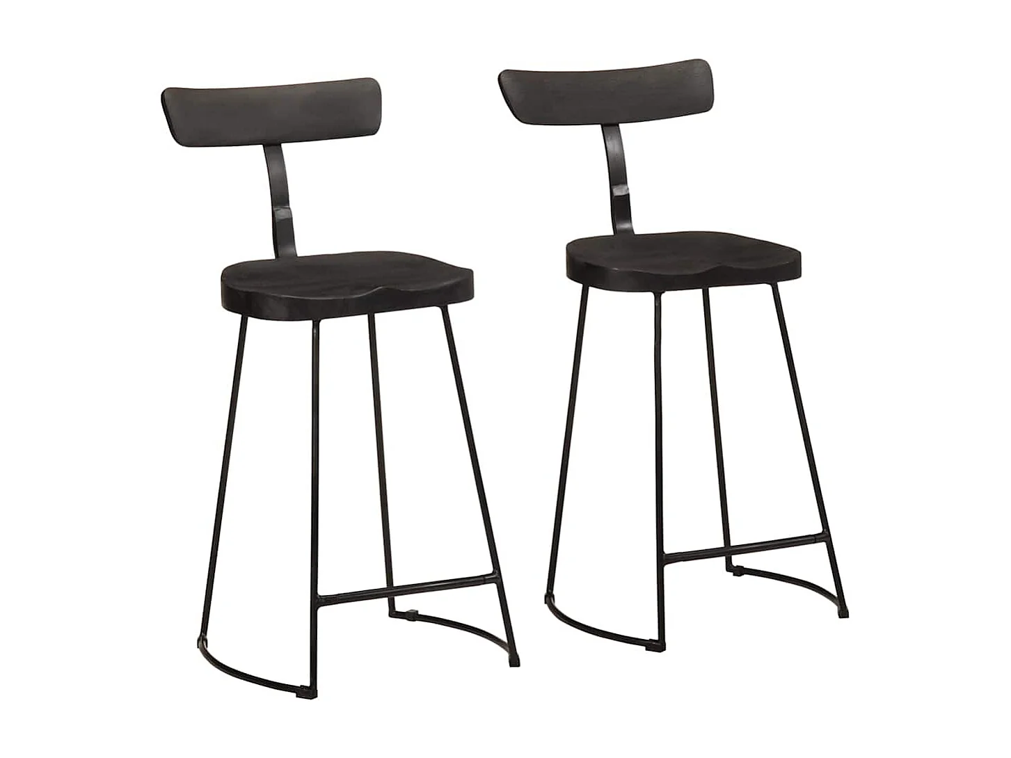 Tabourets de bar lot de 2 noir 49x43x88 cm bois manguier massif