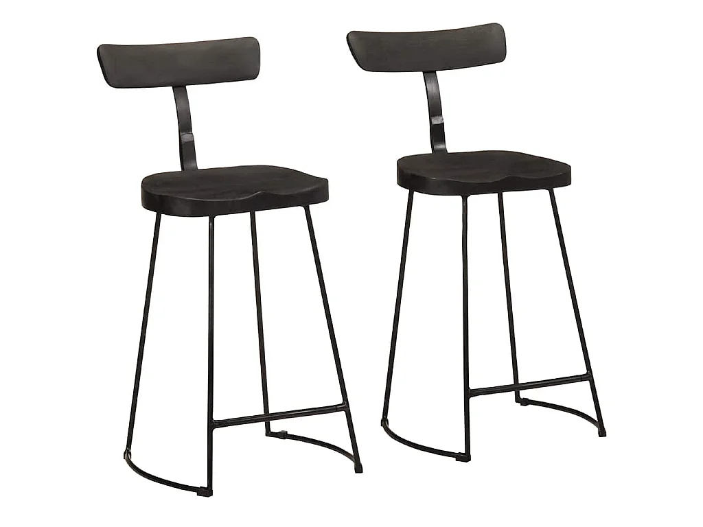 Tabourets de bar lot de 2 noir 49x43x88 cm bois manguier massif