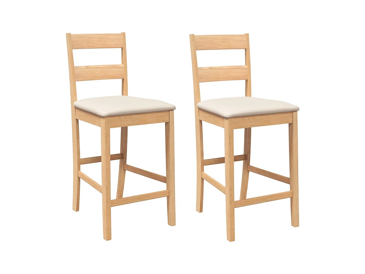 Sgabelli da Bar con Cuscini 2pz Naturale Legno Massello Hevea