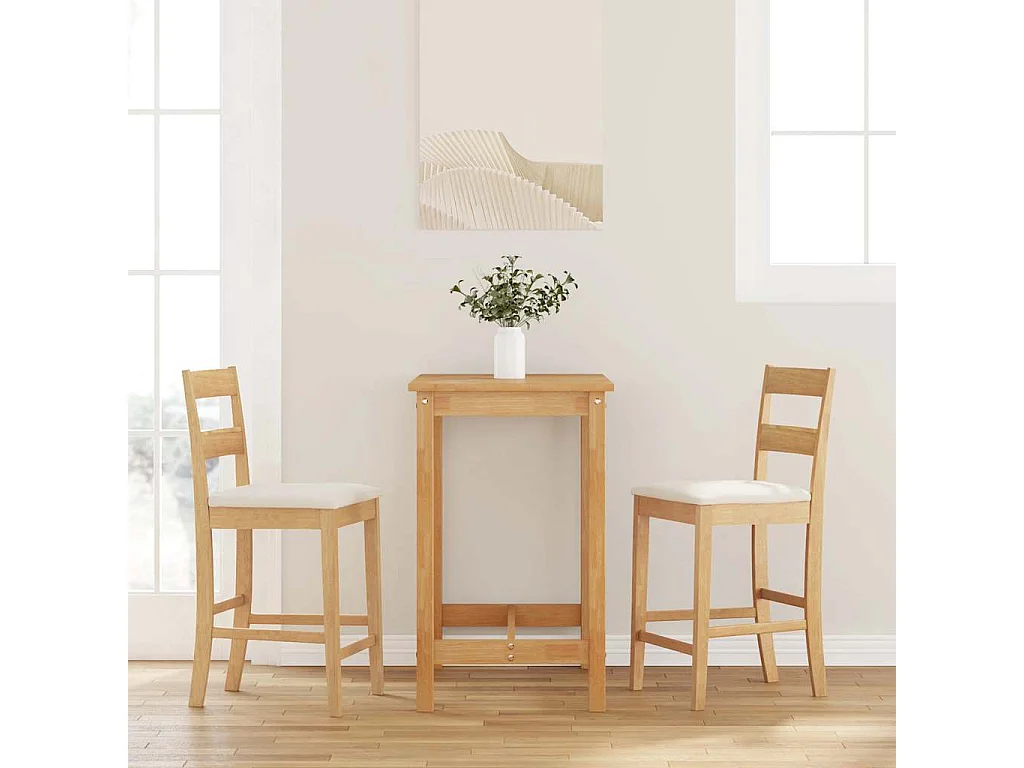 Bancos de bar com almofadões 2pcs madeira de seringueira maciça