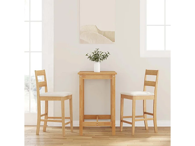 Barhocker mit Kissen 2 Stk. Natur Massivholz Gummibaum
