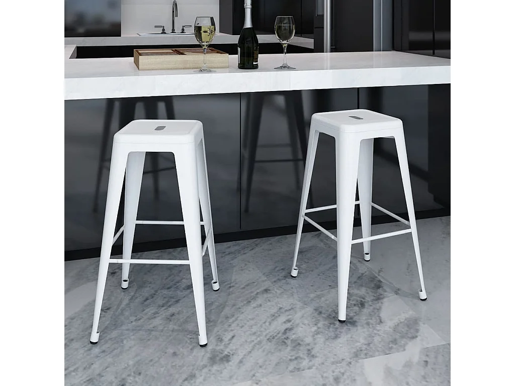 Barhocker 2 Stk. Weiß Stahl