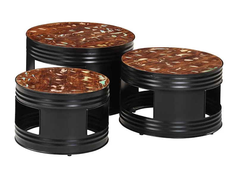 Beistelltische Fass-Design 3 Stk. Massives Altholz