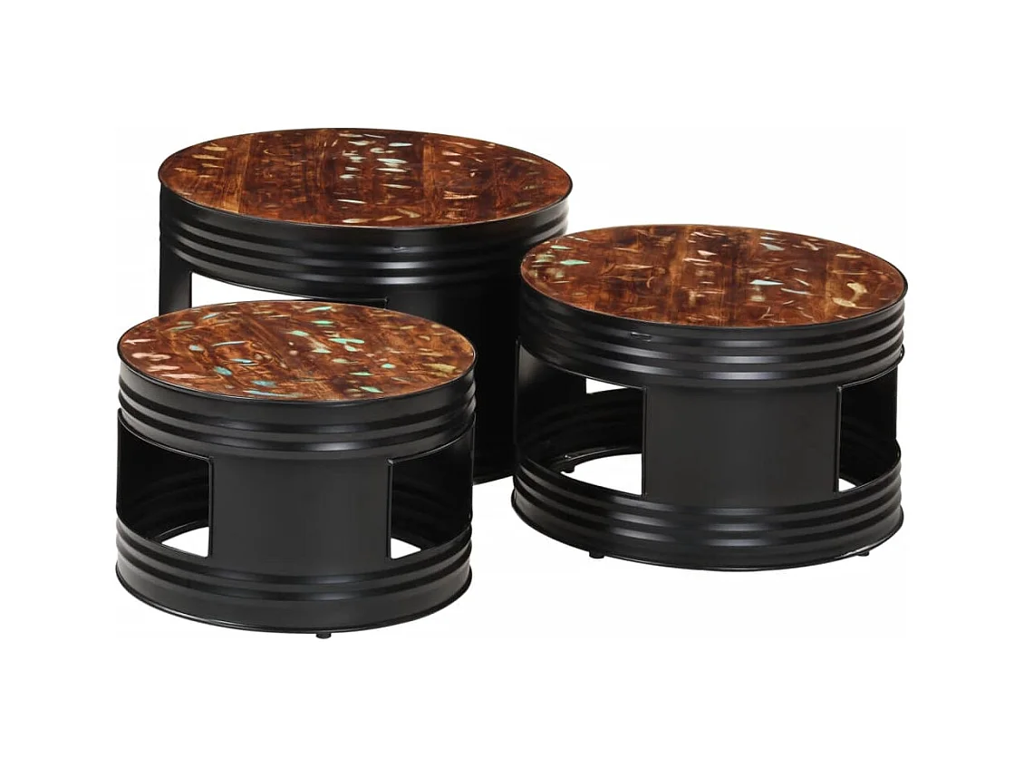 Beistelltische Fass-Design 3 Stk. Massives Altholz