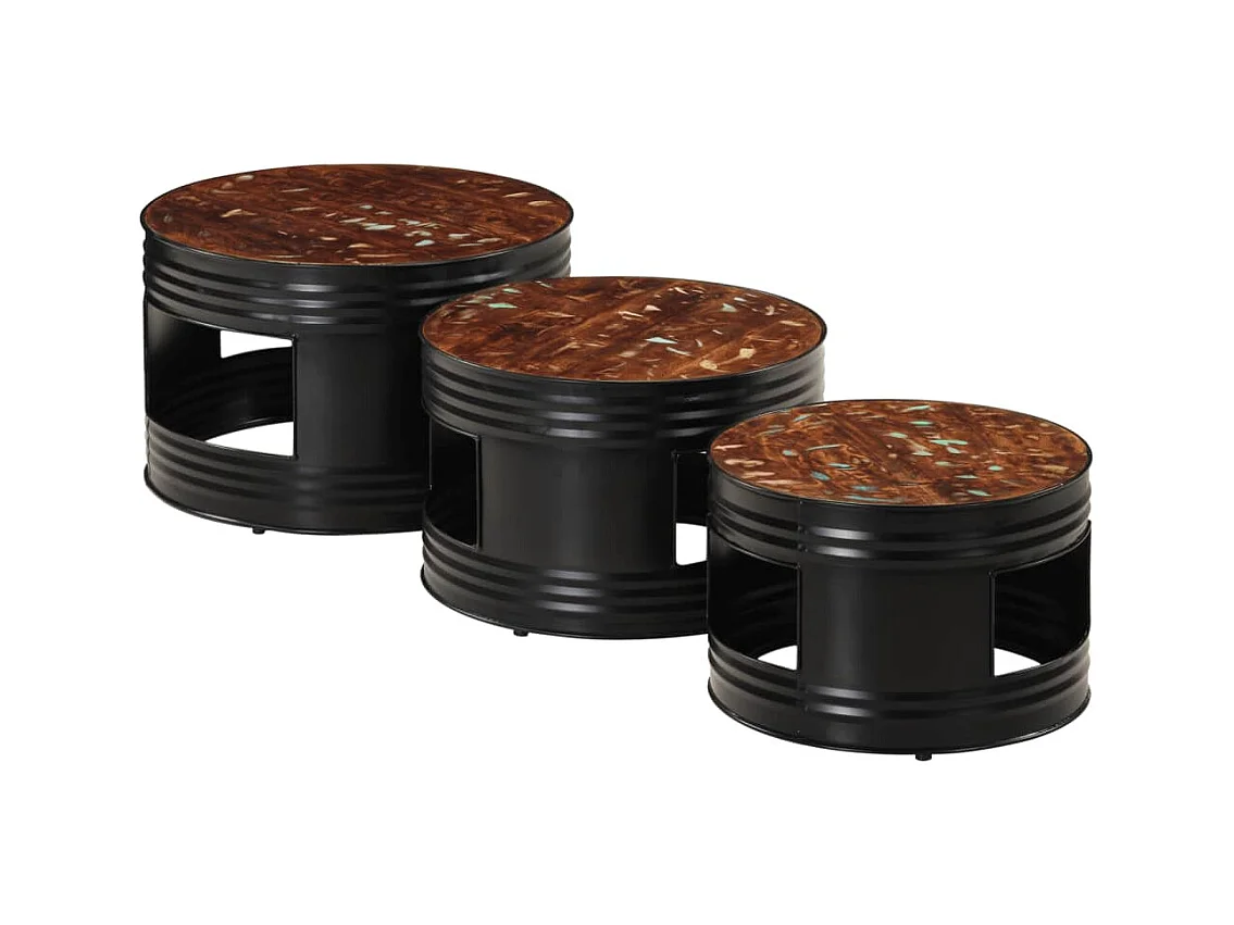 Beistelltische Fass-Design 3 Stk. Massives Altholz