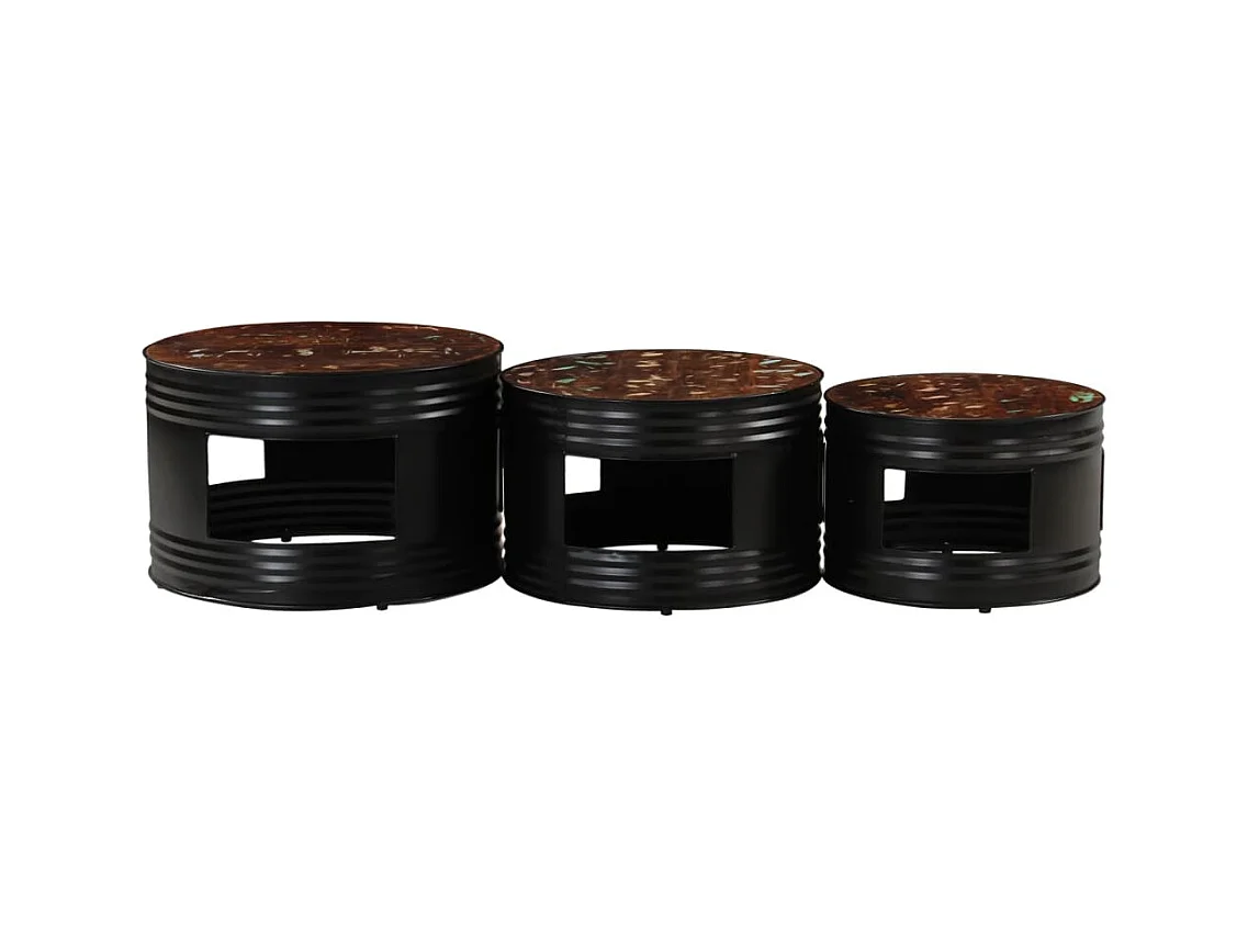 Beistelltische Fass-Design 3 Stk. Massives Altholz