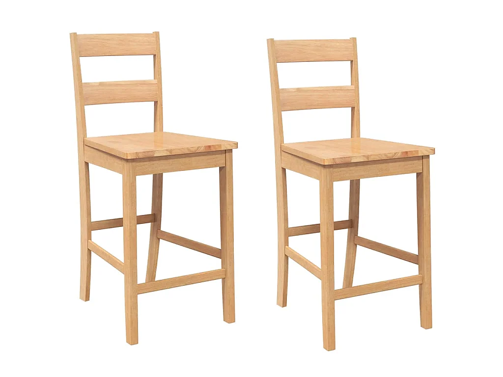 Bancos de bar 2pcs natural madeira de seringueira maciça