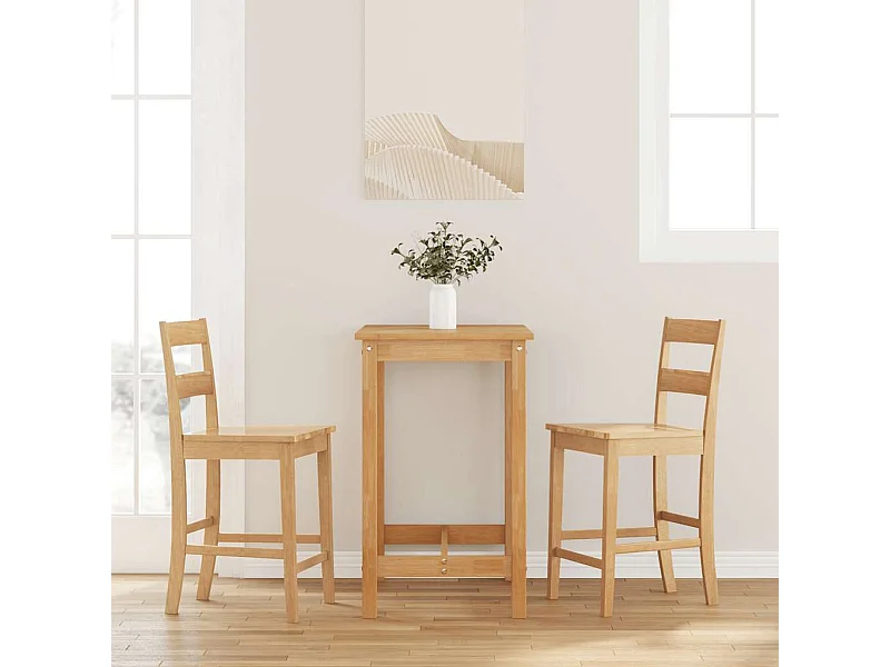 Barhocker 2 Stk. Natur Massivholz Gummibaum