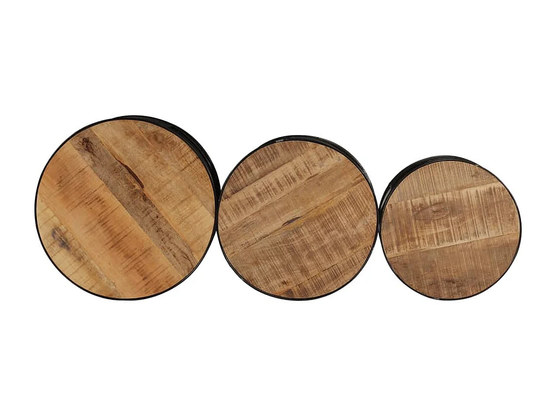 Tables de bar forme tambour 3 pcs bois de manguier massif brut