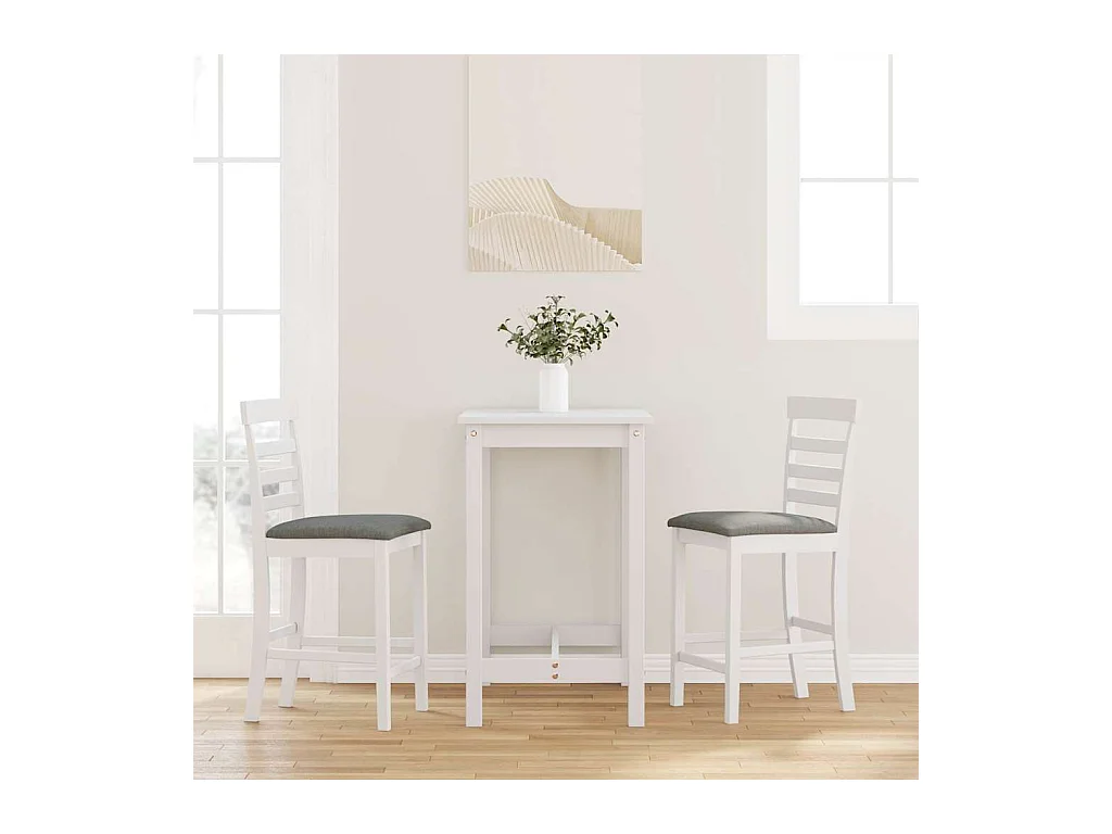Tabourets de bar avec coussins 2 pcs blanc bois massif d'hévéa